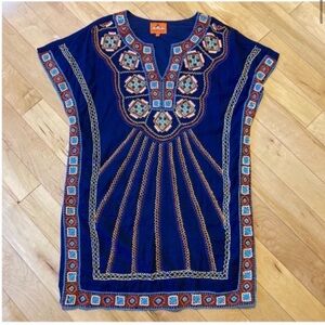 Pia Pauro Blue Embroidered Beaded Shift Dress gorgeous details size medium